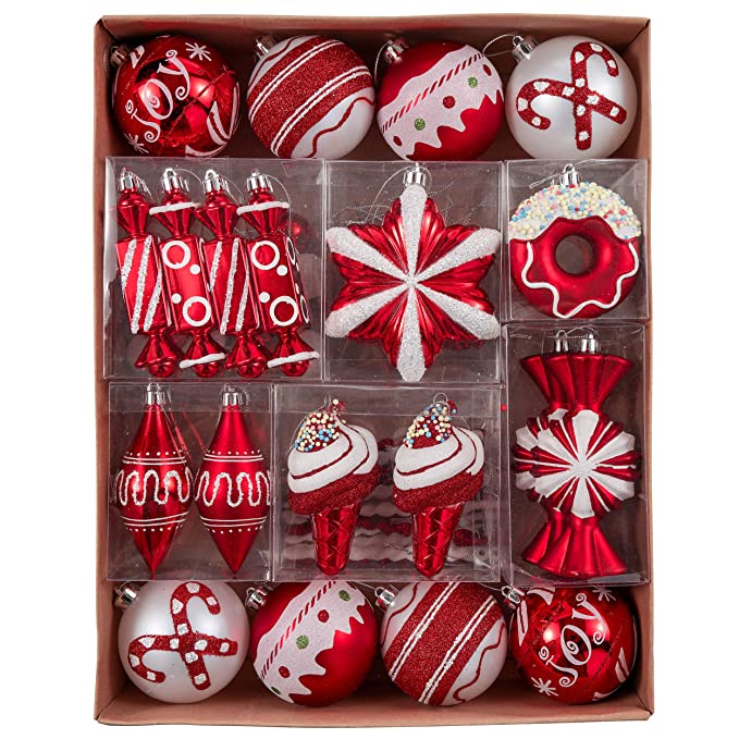 Valery Madelyn 60ct Sweet Candy Red and White Christmas Ball Ornaments Decor